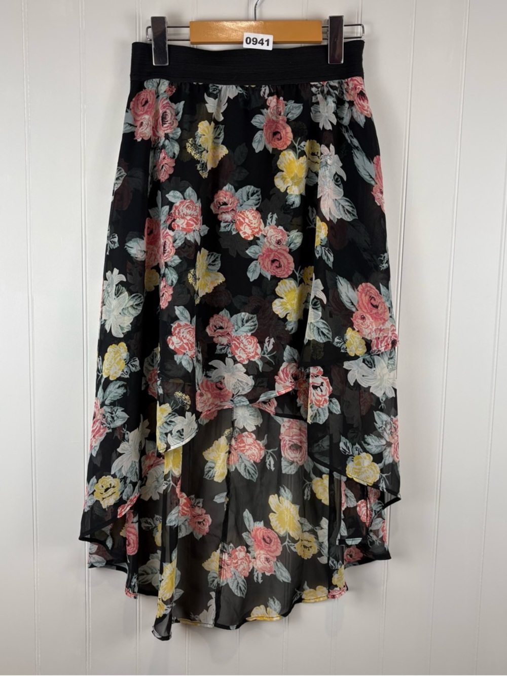 Guess Floral‎ High-Low Sheer Skirt Romantic Boho Cottagecore small